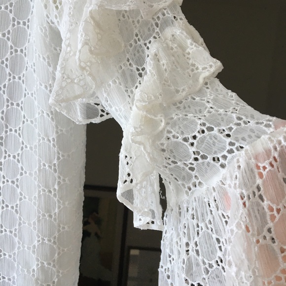 SILK Club Monaco ruffle puff sleeve embroidered white top, Size Small, E… - Picture 5 of 7